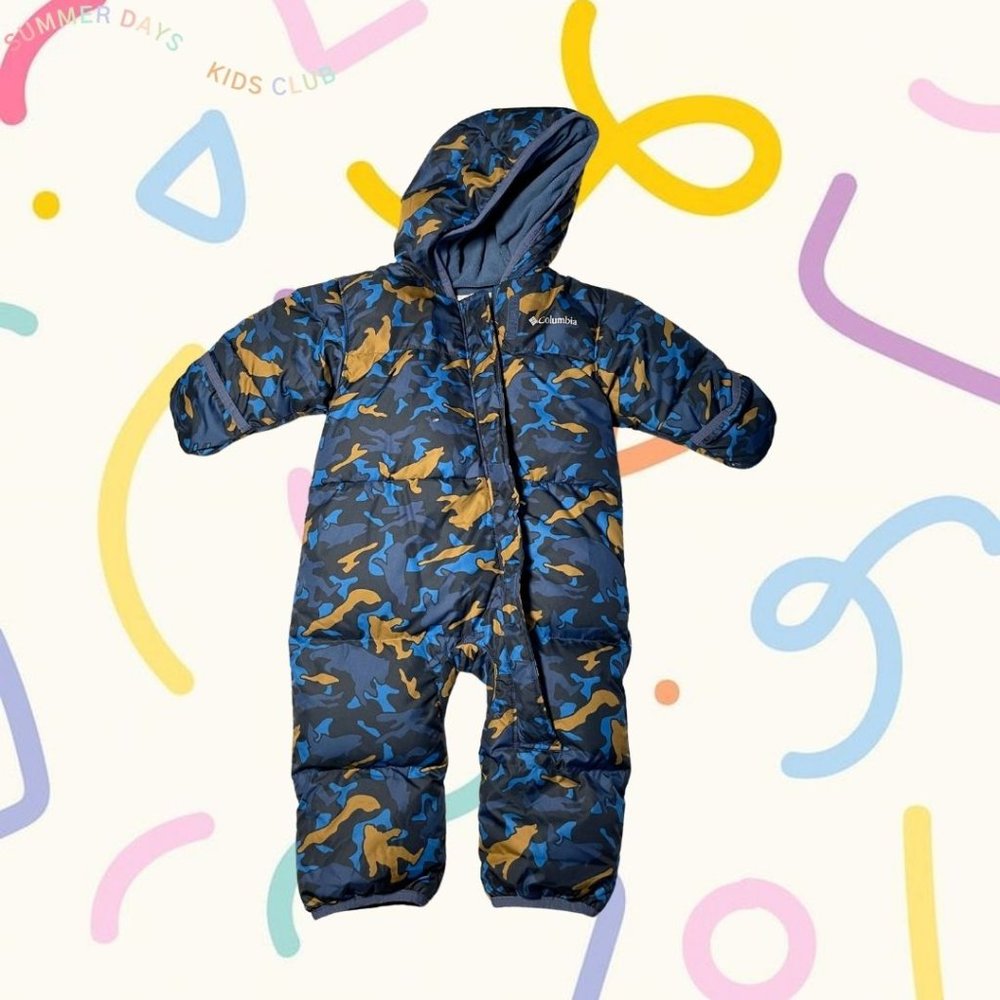 Columbia baby Infant Snuggly Bunny Bunting. 6-12M Heavyweight and warm blue camo
